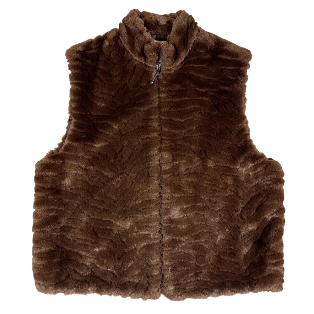 Bechamel Women's Brown Faux Fur Zip Front Vest Size PM Mobwife Boho Luxury